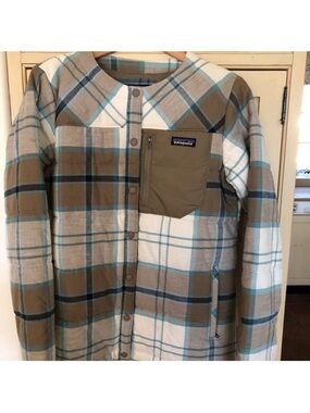 Patagonia Quilted Haywood Plaid Snap-Front Jacket - Tan & Teal